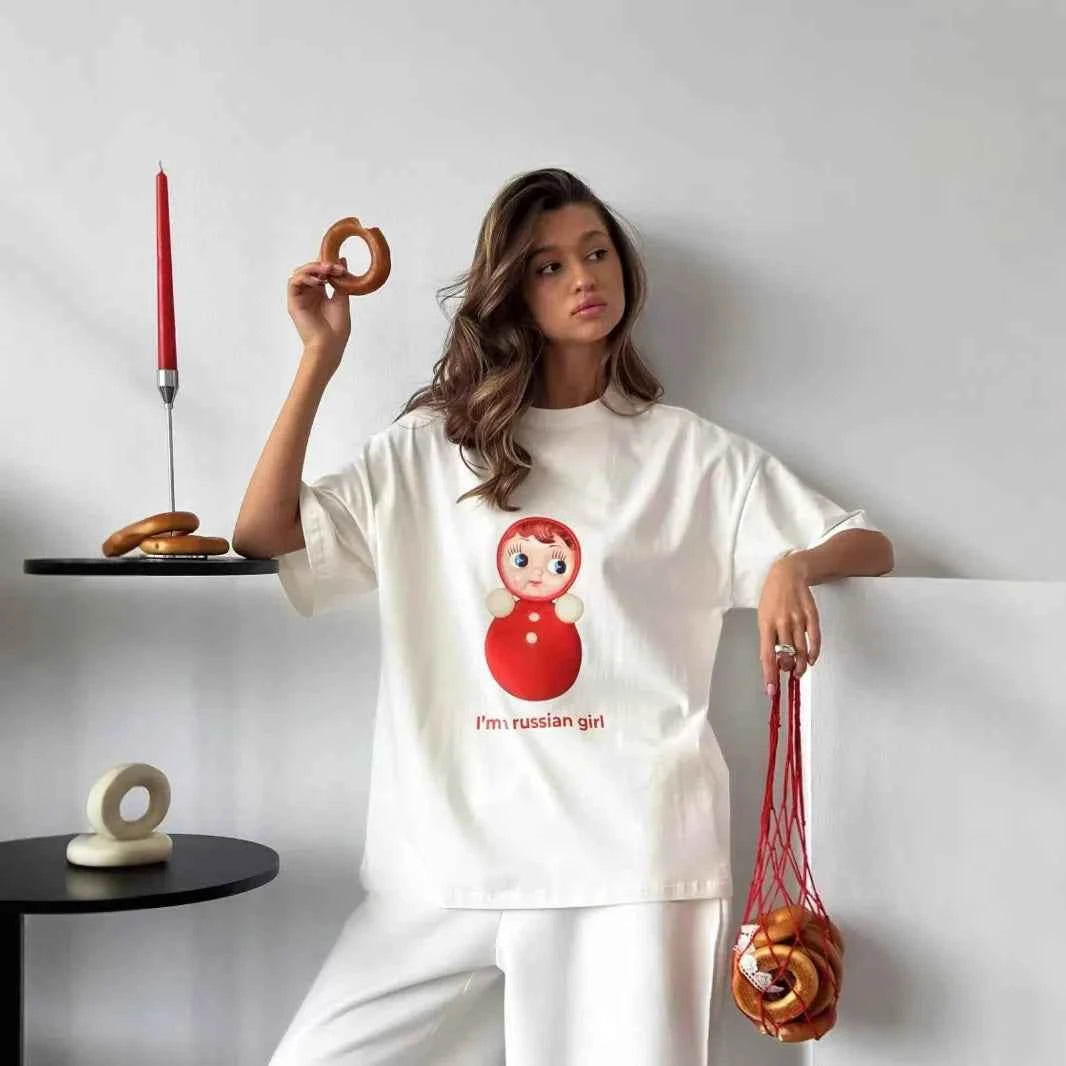 Retro Minimal Graphic Nesting Doll Print T-Shirt