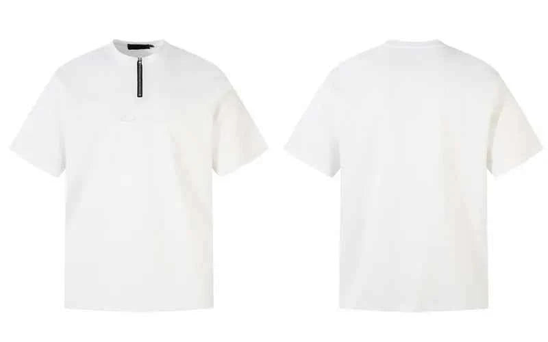 Suede Embroidered Zipper Short Sleeve T-Shirt