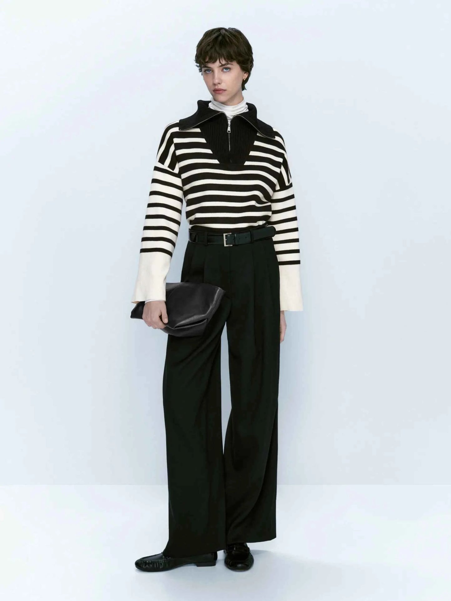 Retro Ethereal Striped Patchwork Turtleneck Sweater