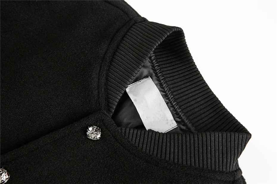 Streetwear Stylish Patchwork Black Leather Varsity Jacket