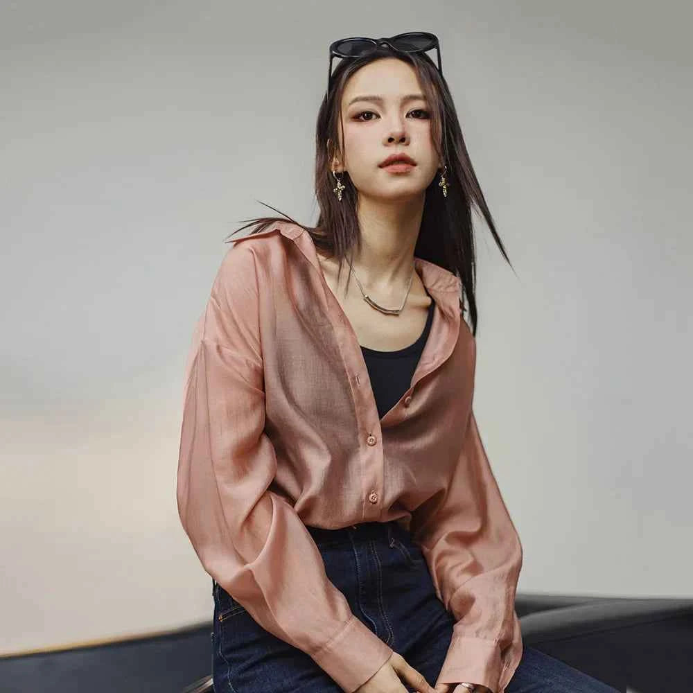 Lightweight Pink Casual Long Sleeve Shirt