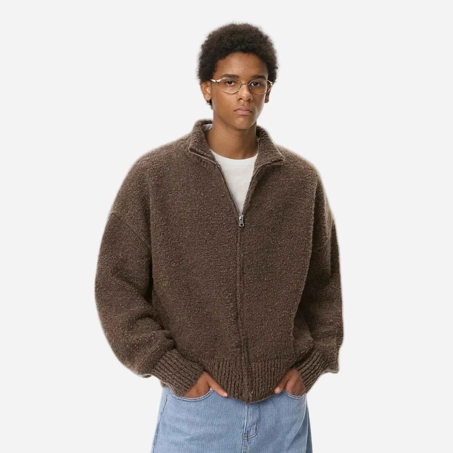 Cozy Stand Collar Warm Knit Cardigan