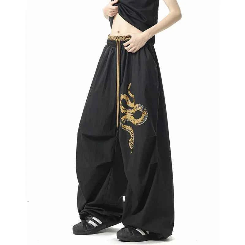 Y2K Vintage Gold Snake Black Loose Sweatpants
