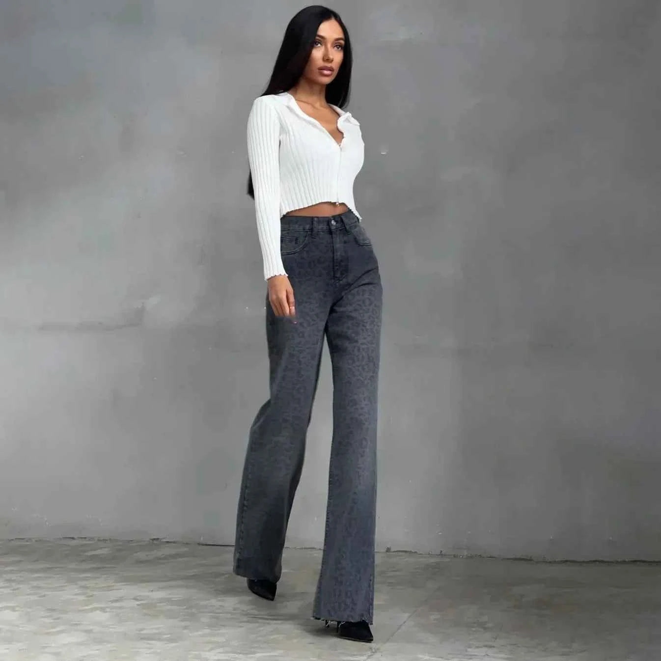 Leopard High Waist Straight Jeans