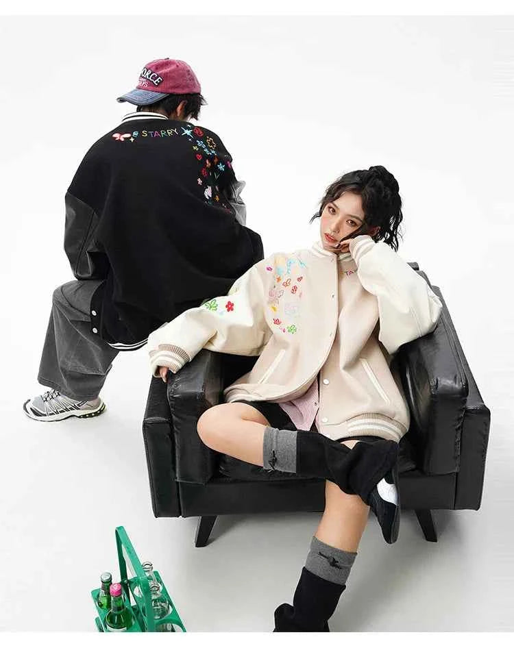 Y2K Cozy Embroidered Baseball Varsity Jacket