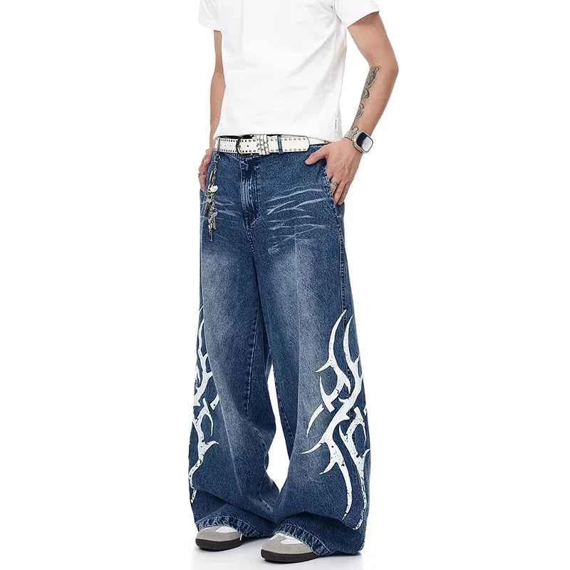 summer Breathable High Waist Wide Leg Printed Jeans