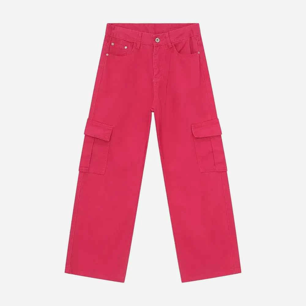 Trendy Solid Color Washed Denim Cargo Jeans
