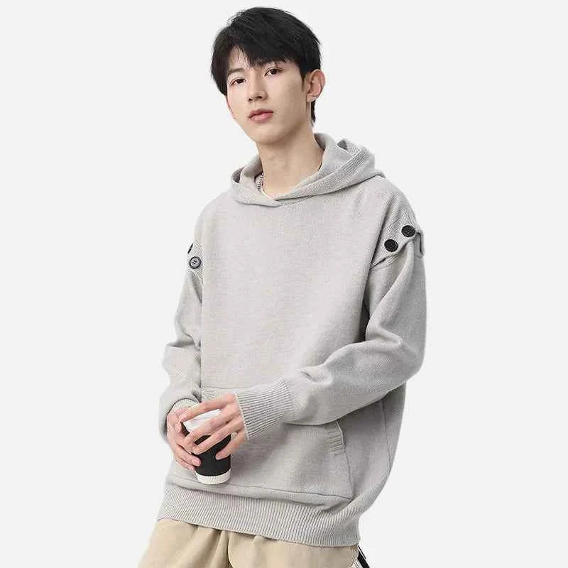 Stylish Hip Hop Button Design Knit Hoodie
