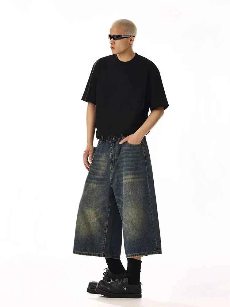 Vintage Trendy Distressed Denim Loose Fit Jorts