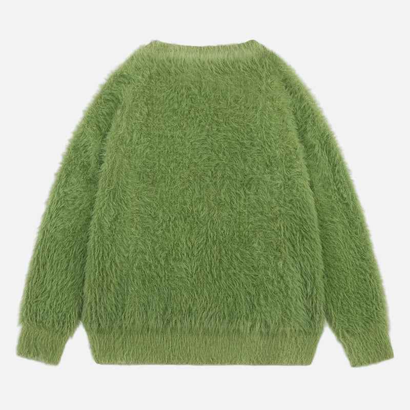 Fuzzy Oversized Cat Print Knit Jumper Sweater