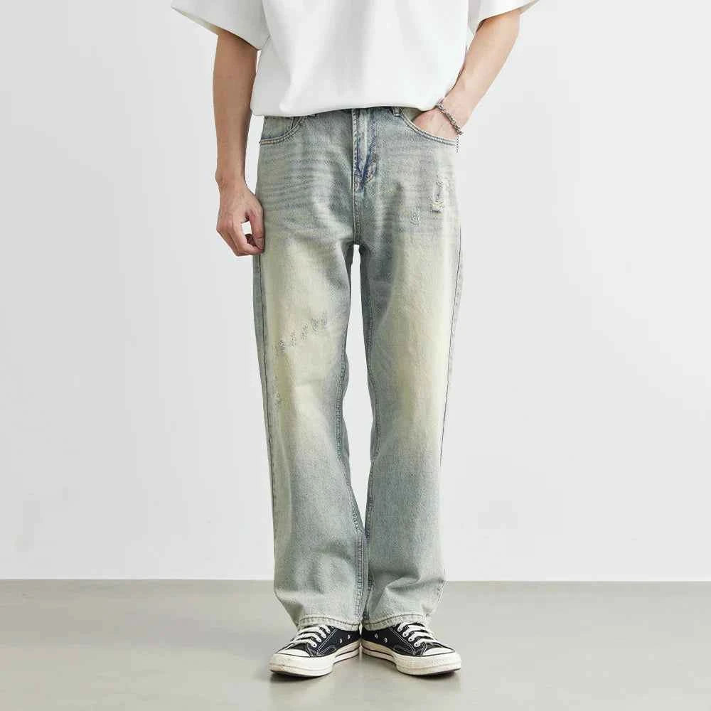 Vintage Cool Retro Distressed Wide Leg Casual Jeans