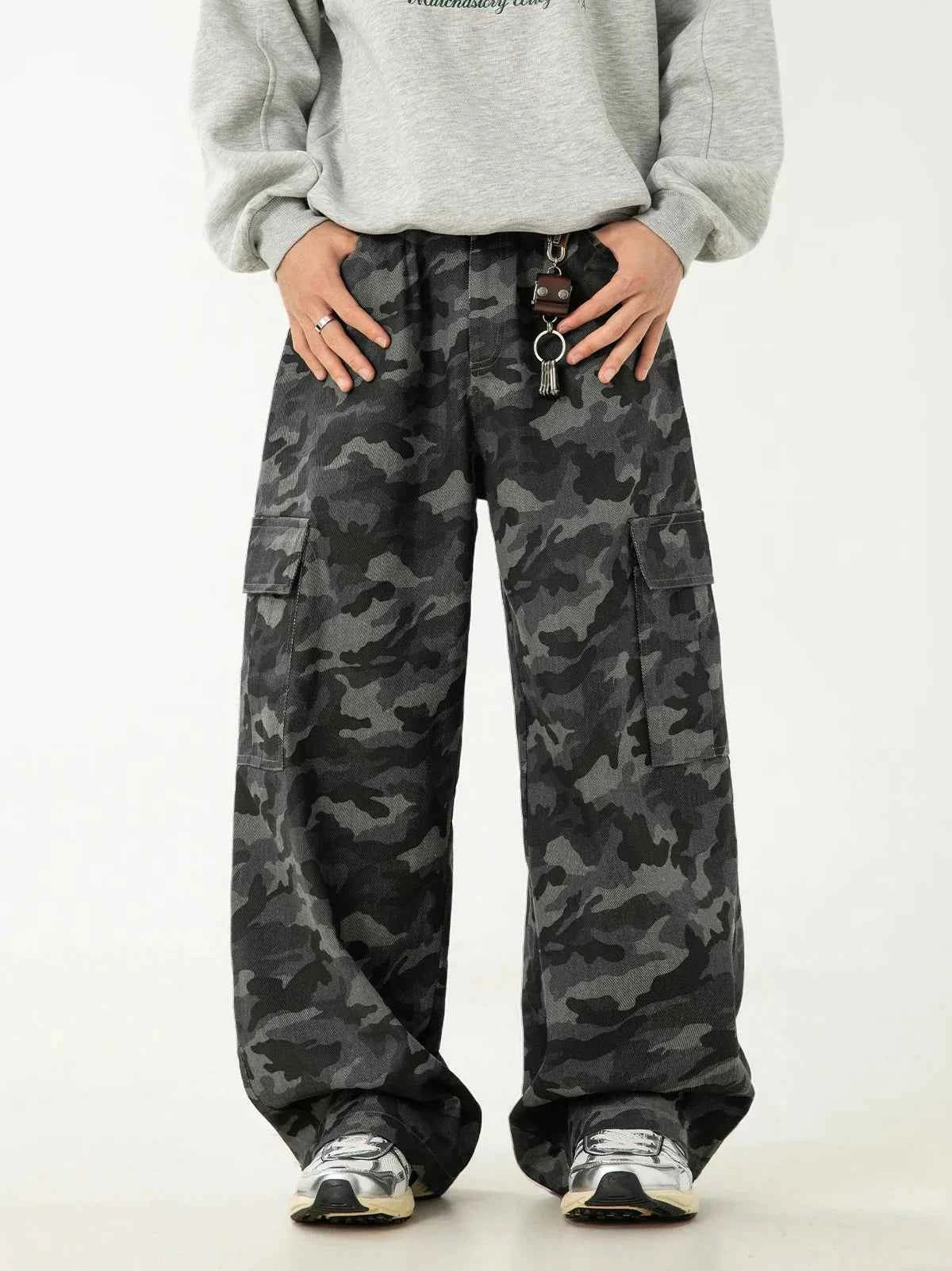 Vintage Tactical Camo Cargo Straight Leg Pants