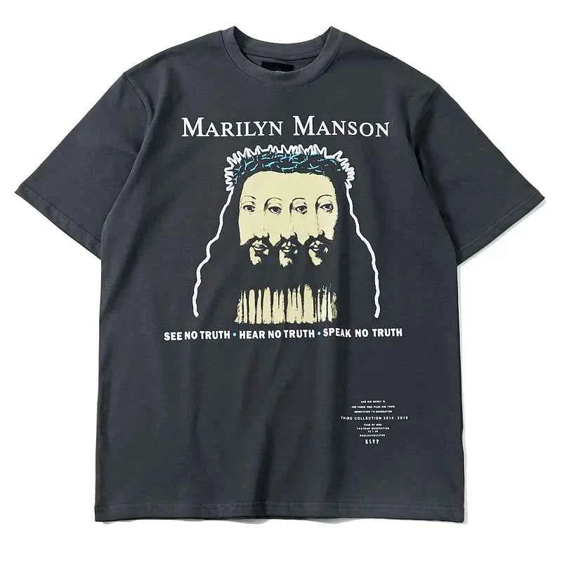 Vintage Washed Psychedelic Figure Printed T-Shirt