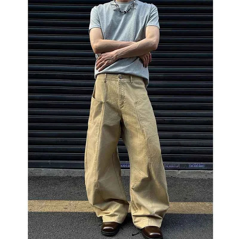 Vintage High Waist Khaki Cargo Jeans