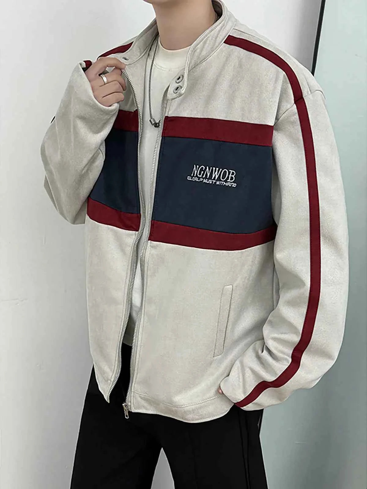 Vintage Contrast Motorcycle Suede Bomber Jacket