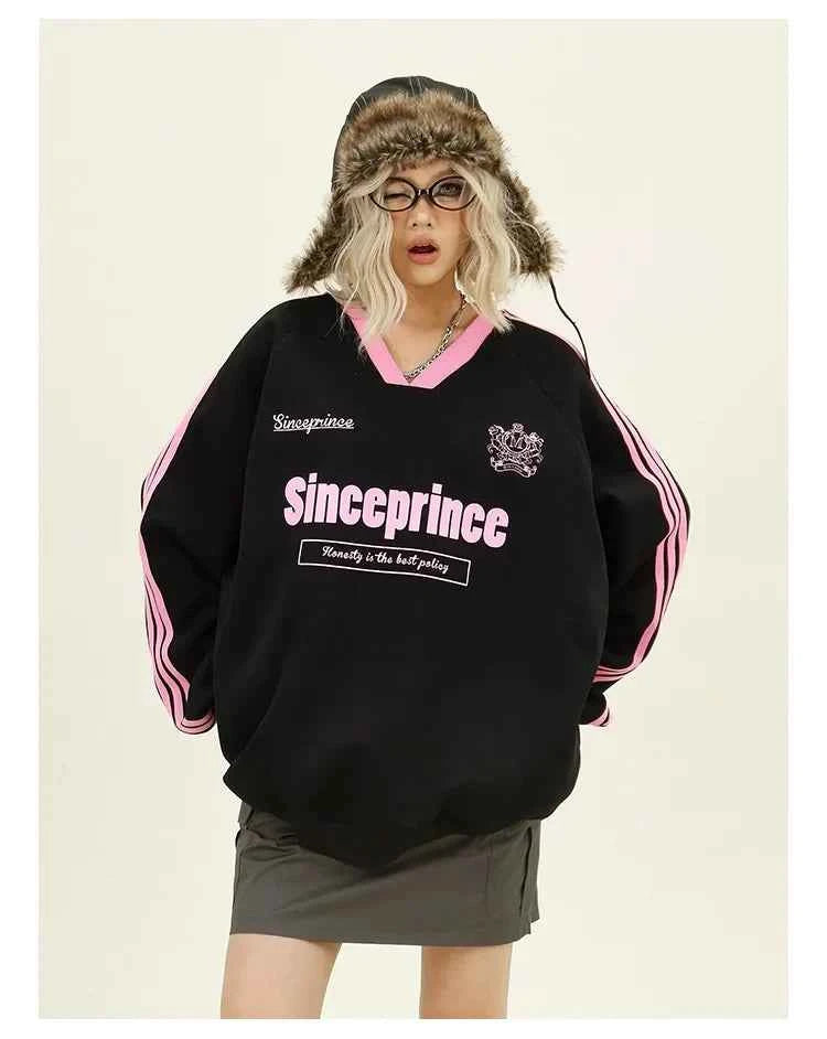 Women Contrasting Color V-Neck Sweatshirt