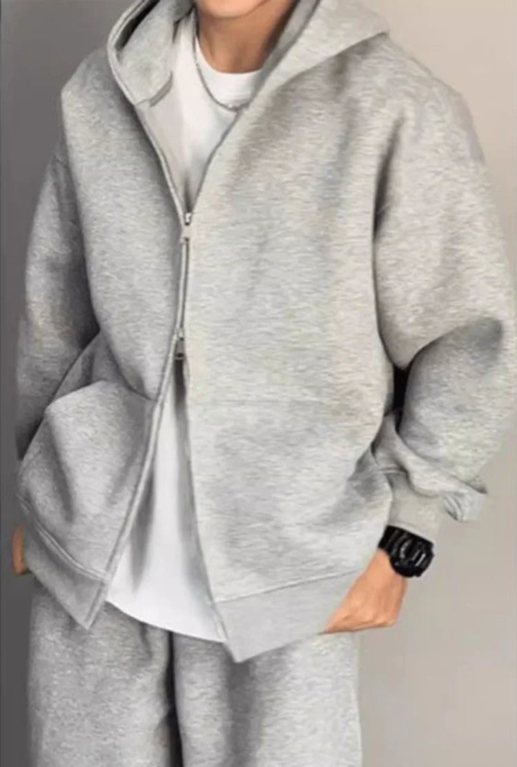 Plain Color Double Zipper Hoodie