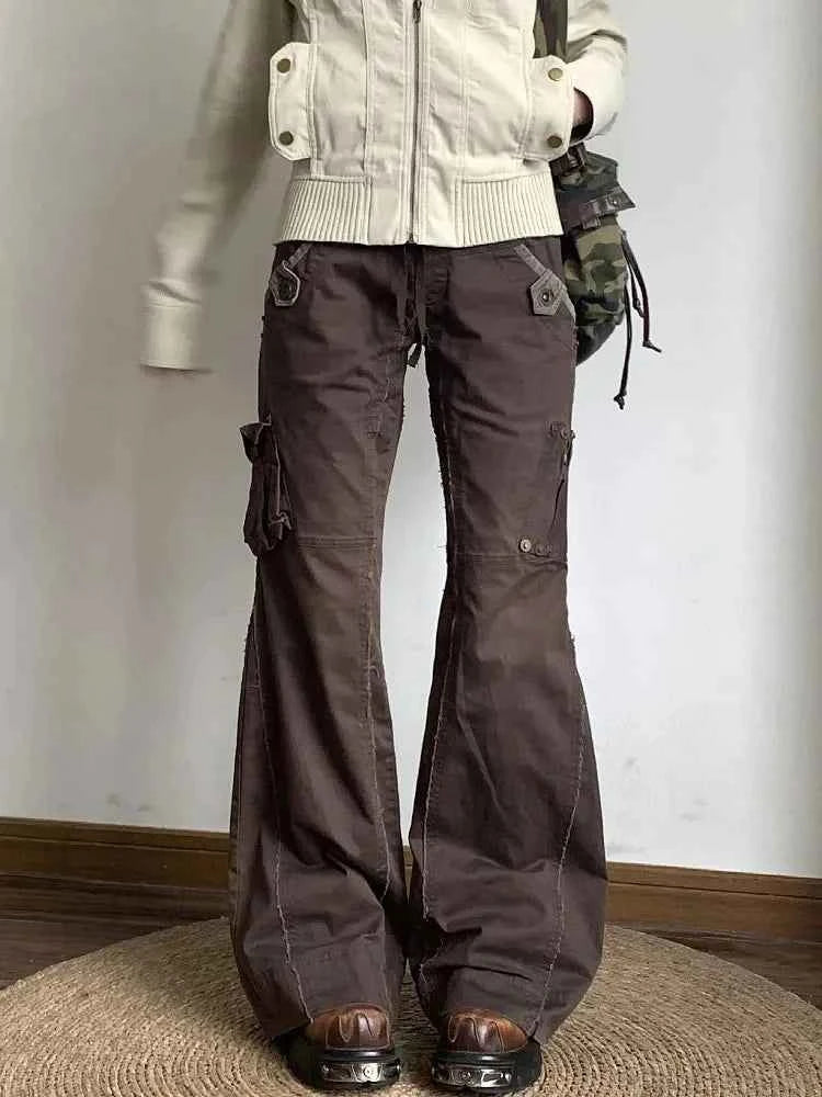 Brown Slim Flare Cargo Jeans