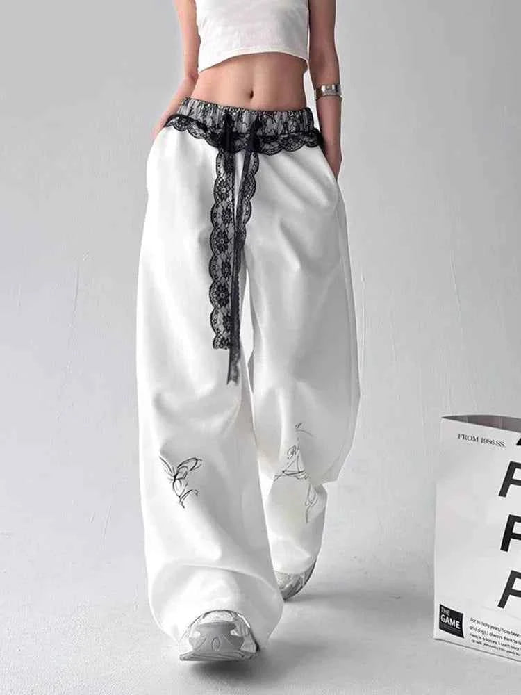 Y2K Vintage Butterfly Cool Lace Patchwork Sweatpants