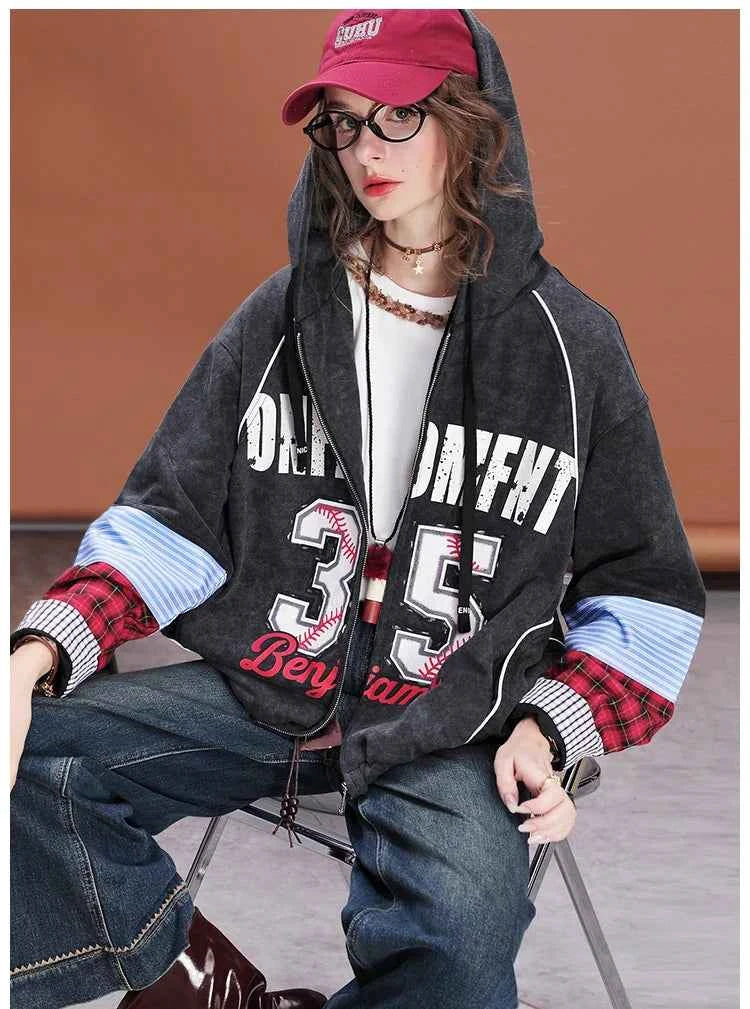 Y2K Cozy Patchwork Loose Fit Sweatshirt