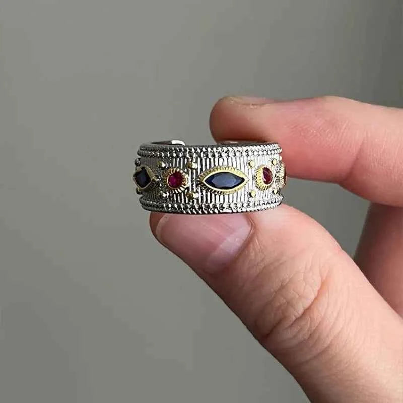 Creative Multicolor Zircon Stripe Open Ring