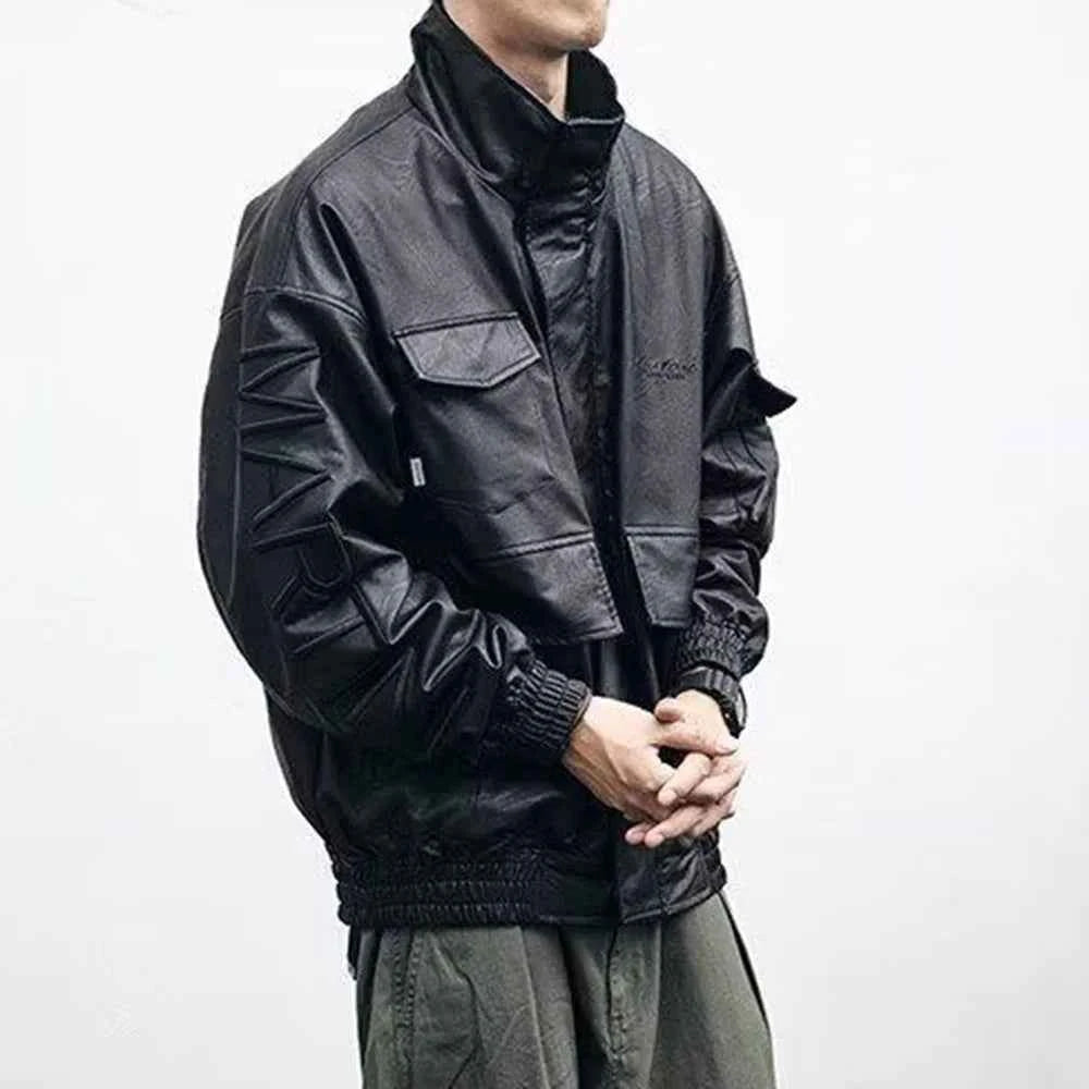 Men Durable Versatile Casual Leather Biker Jacket