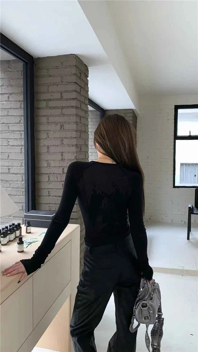 Mesh Back Long Sleeve Slim T-Shirt