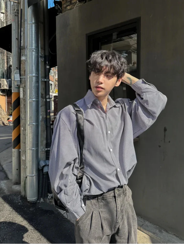 Streetwear Oversized Japanese Style Black Striped Shirt - Luxuryurbanwear