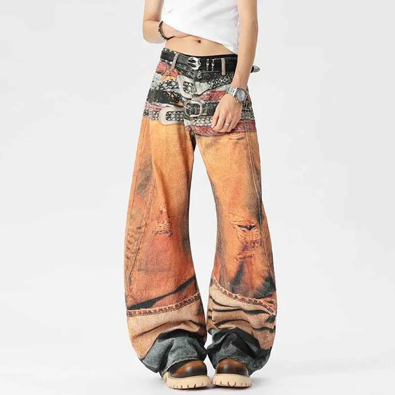 Original Pattern Loose Casual Wide Leg Jeans
