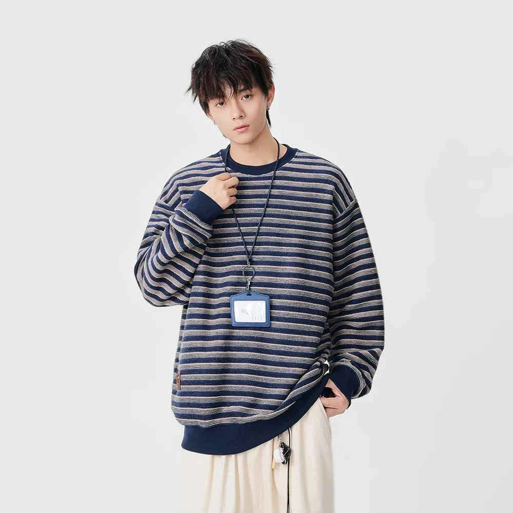 Y2K Striped Oversized Crew Neck Sweatshirt