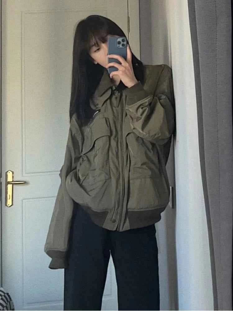 Women Casual Patchwork Zipper Collar Jacket