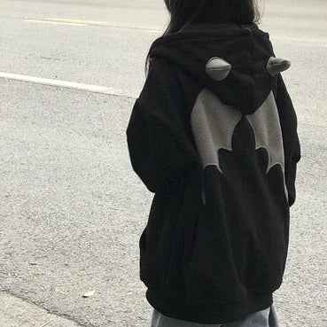 Streetwear Evil Horns Vintage Zip-Up Sweatshirt