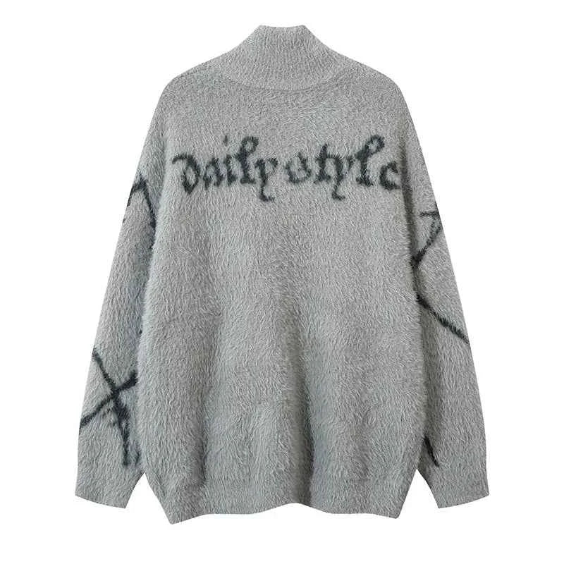 Butterfly Graphic Unique Knit Turtleneck Cardigan