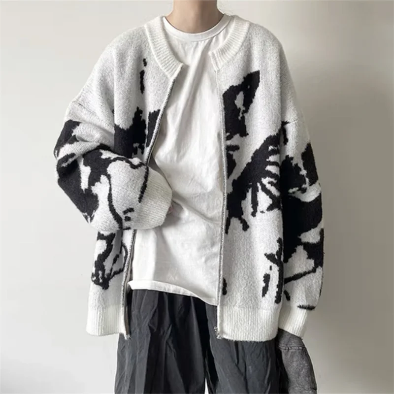 Cozy Knit Contrast Paneled Zipper Cardigan - Luxuryurbanwear