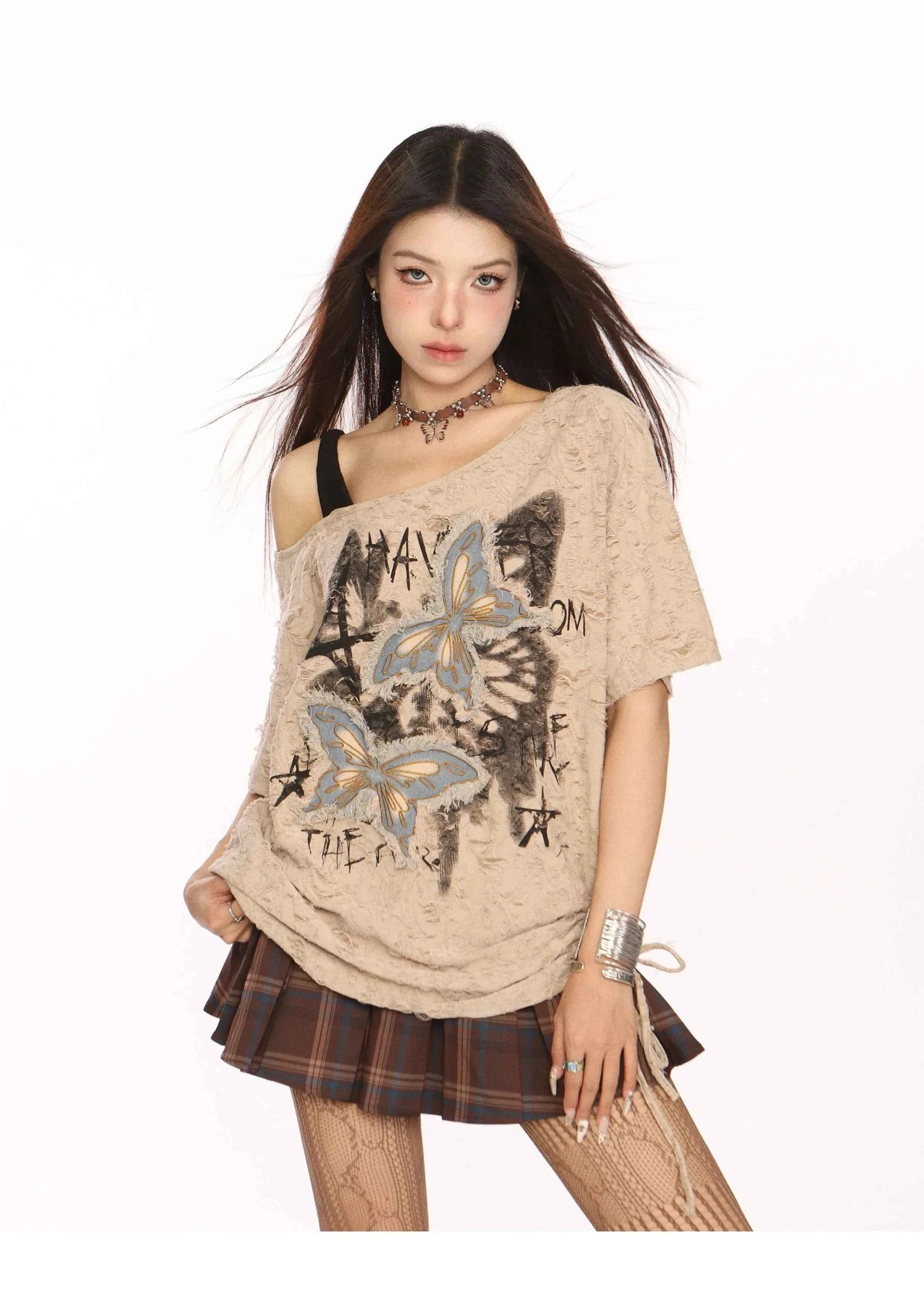 Butterfly Print Oversized Short Sleeve T-Shirt