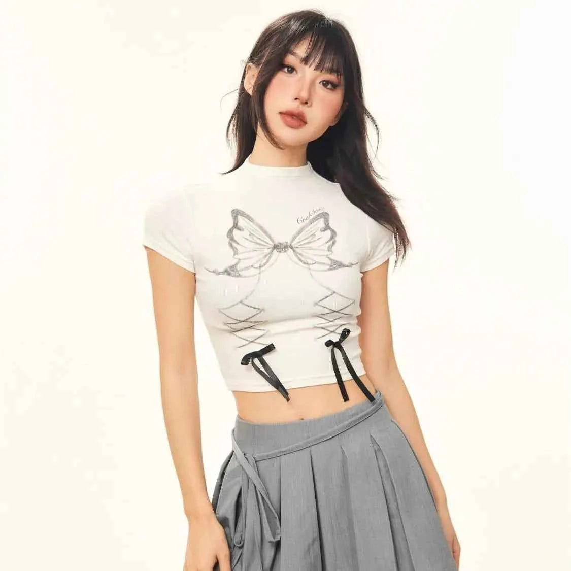 Vintage Bow Short Sleeve Crop T-Shirt