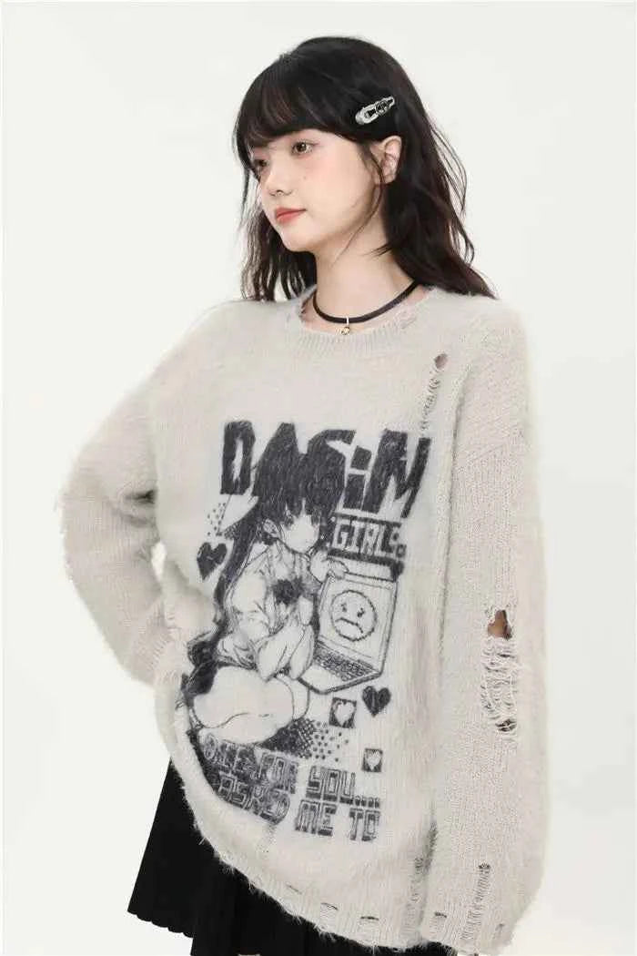 Japanese Gothic Vintage Ripped Sweater
