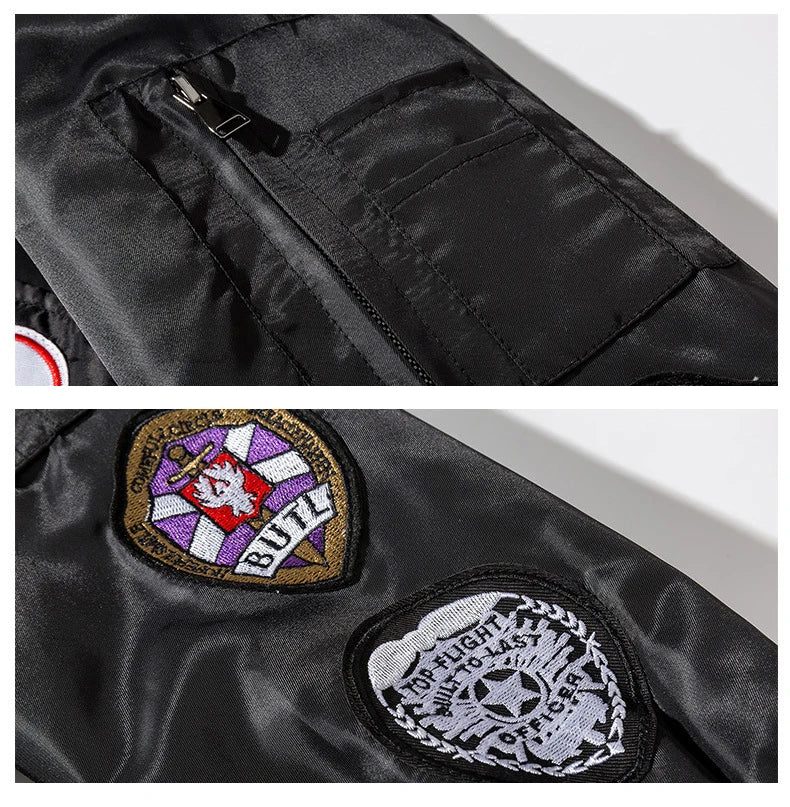 Retro Letter Embroidered Elastic Waist Jacket