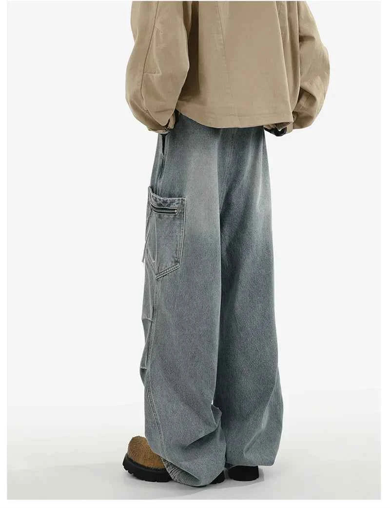 Streetwear Vintage Pleated Cargo Wide Leg Jeans