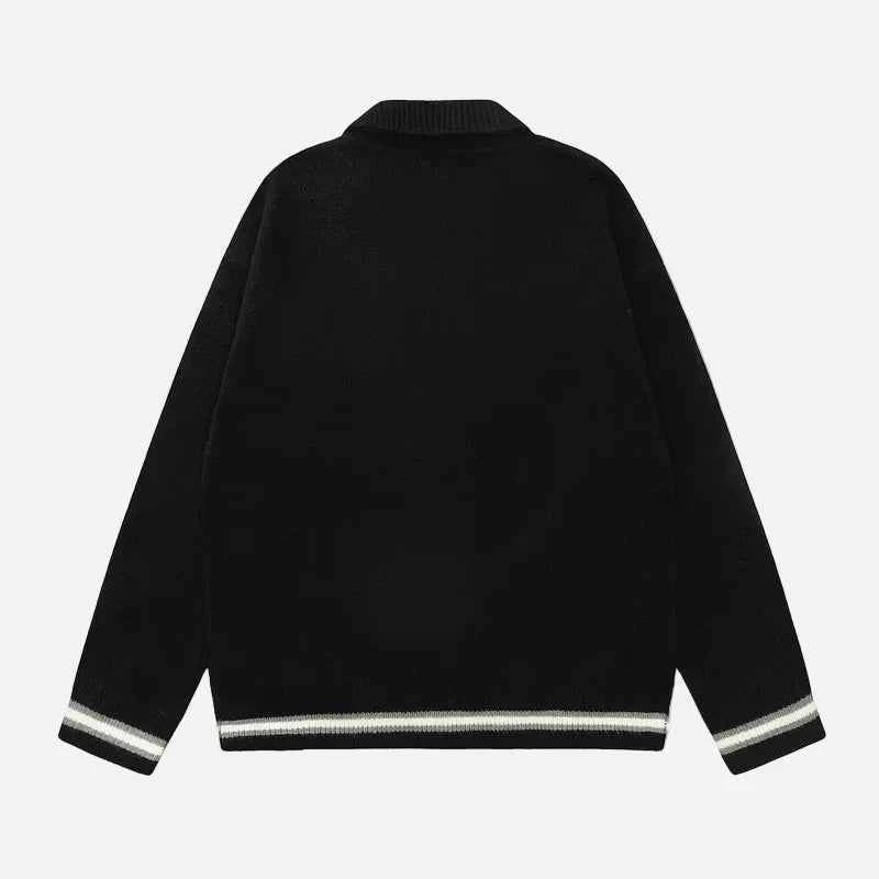Y2K Preppy Striped Tie Collar Knit Sweater