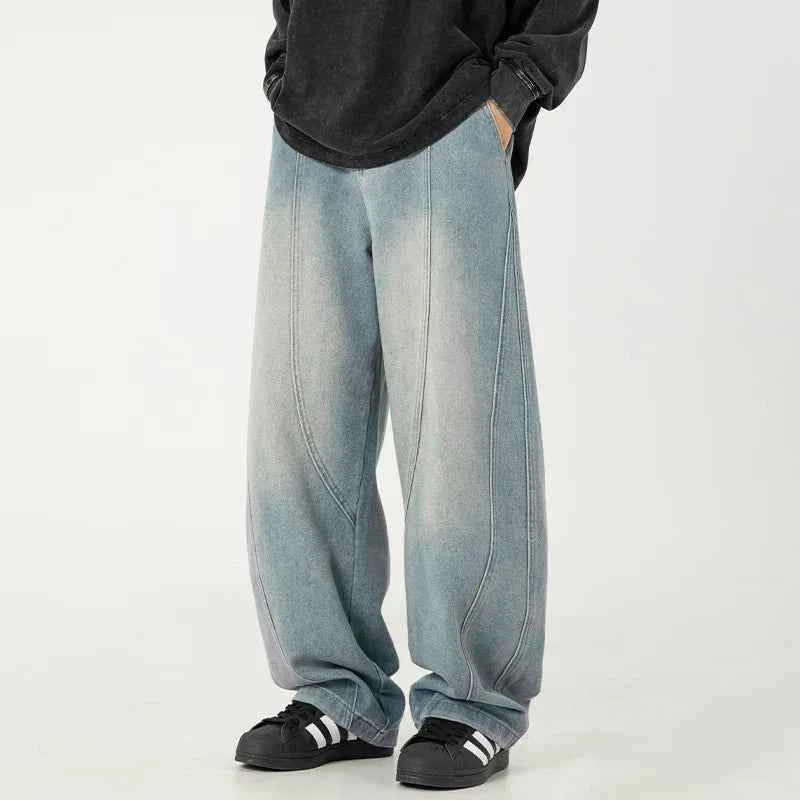 Solid Washed Distressed Wide Leg Jeans