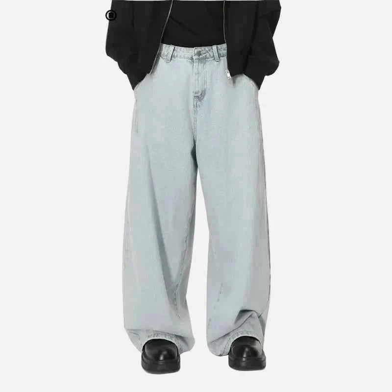 Streetwear Light Blue Washed Wide Leg Jeans
