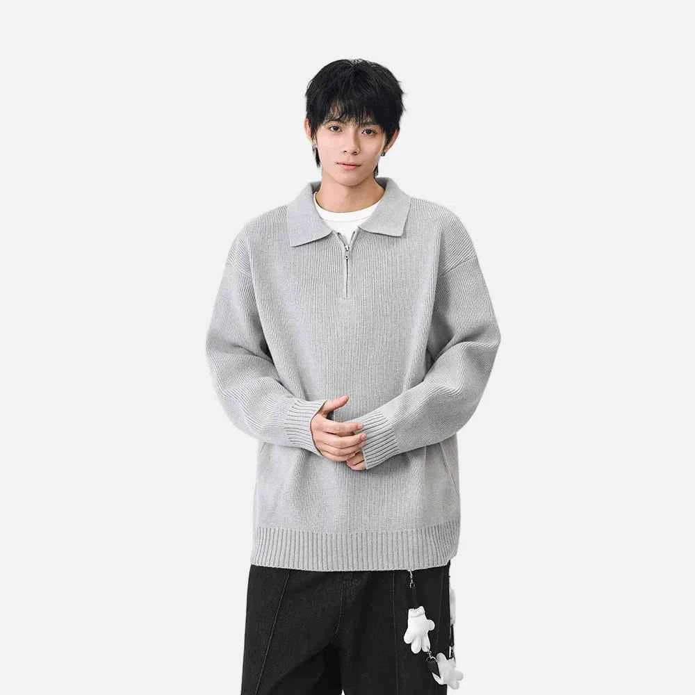 Comfortable Ribbed Knit Half Zipper Sweater