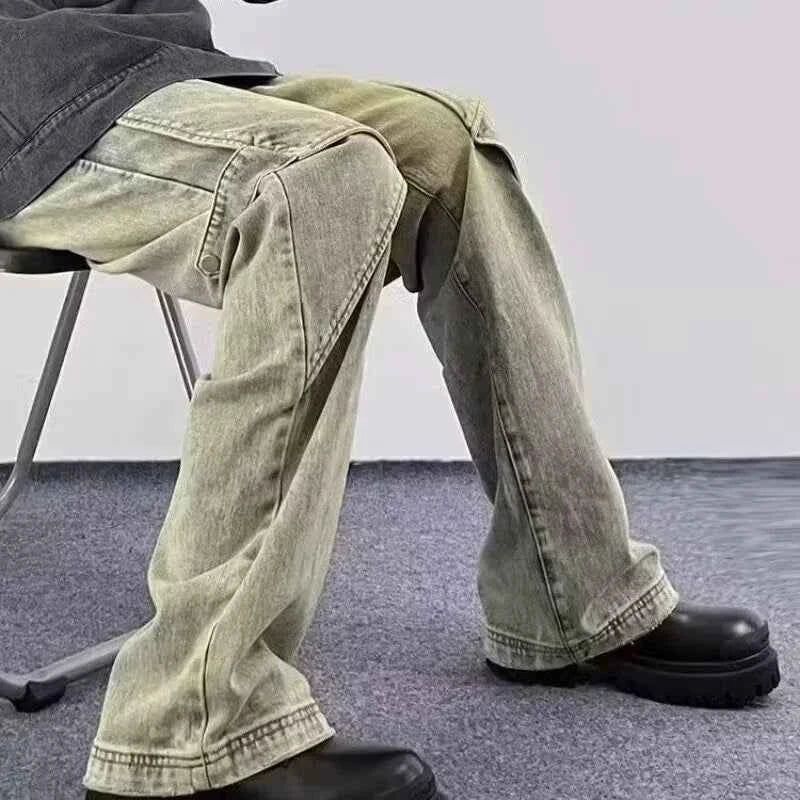 Streetwear Distressed Hip-Hop Wide-Leg Baggy Jeans - Men’s Urban Oversized Denim