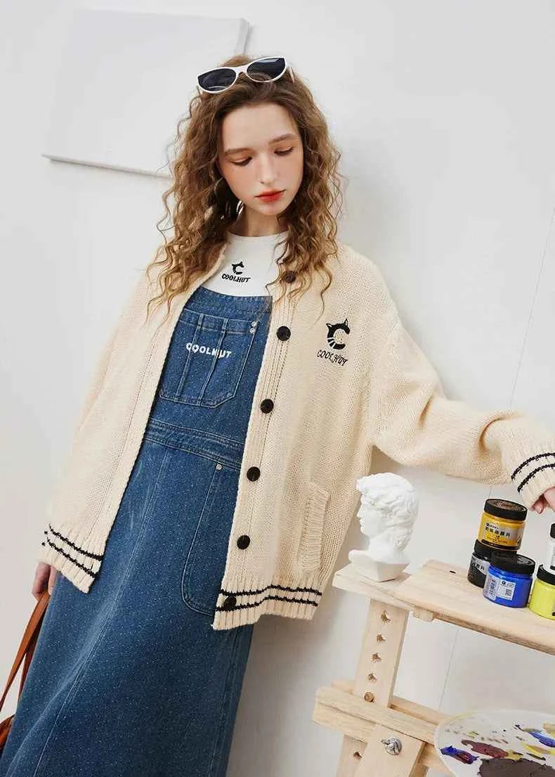 Y2K Minimalist Embroidered Color Block Cardigan