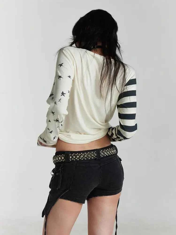 Gothic Patchwork Graphic Long Sleeve T-Shirt