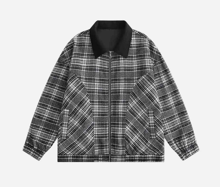 Versatile Patchwork Plaid Lapel Color Block Jacket