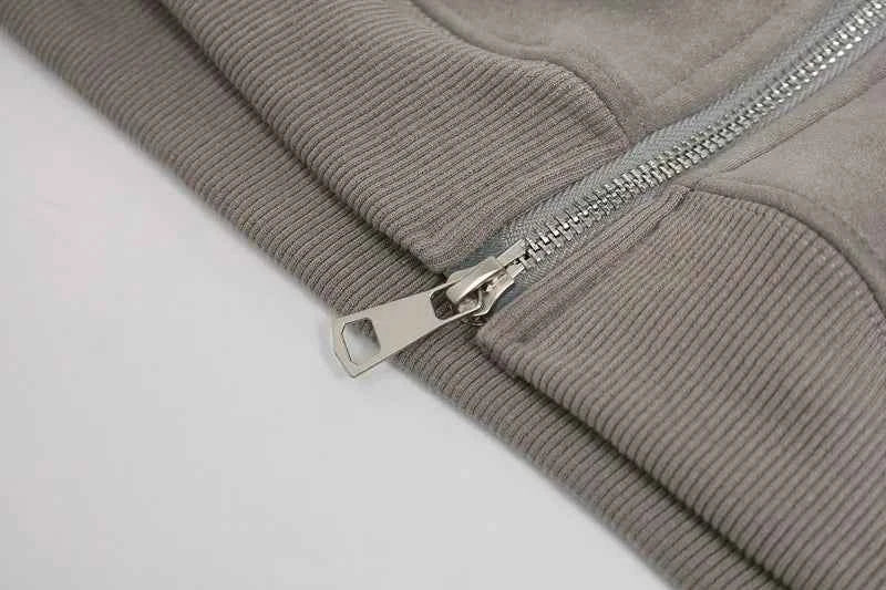 Breathable Suede Multi Zipper Hooded Sweatshirt