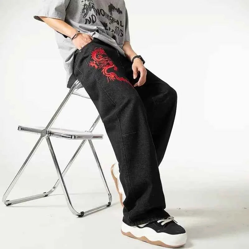 Luxury Dragon Embroidery Summer Straight Jeans