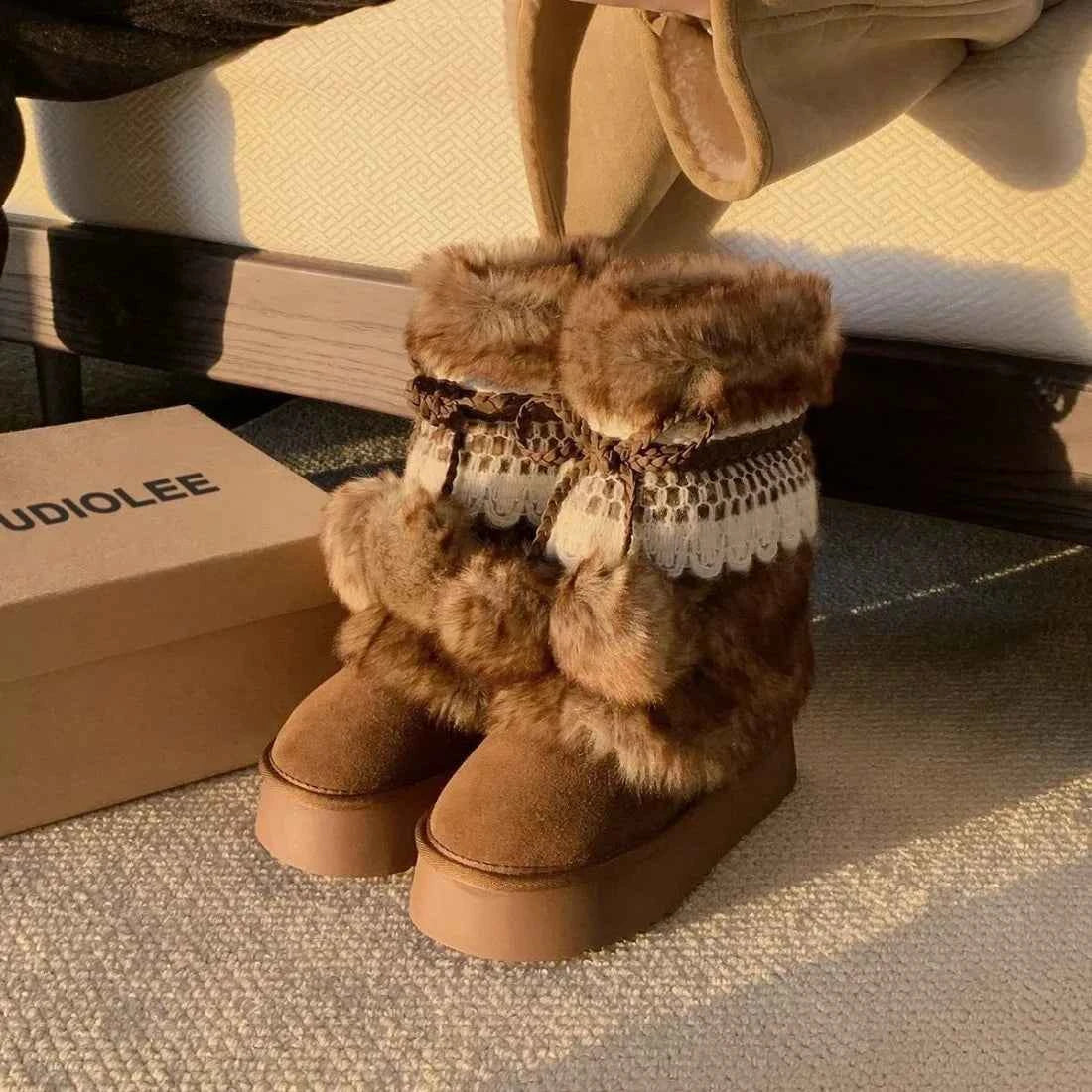 Winter Fluffy Faux Fur Snow Boots